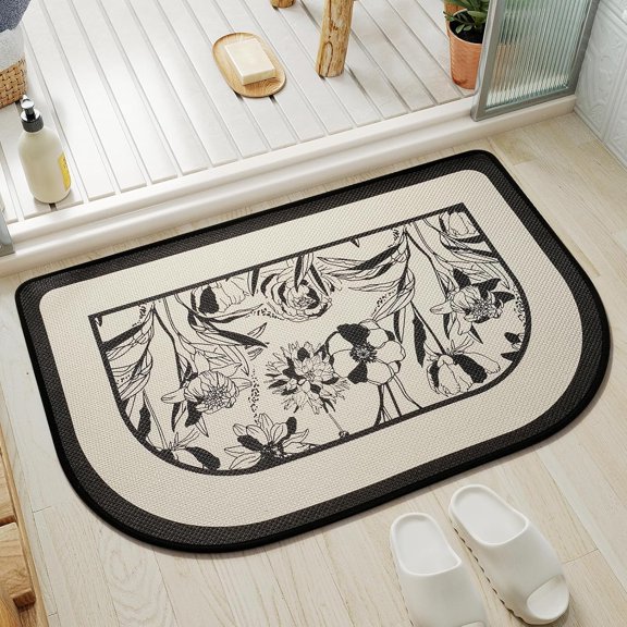 KKFEN-Half Circle Bath Mat, Thin Bathroom Rugs Fit Under Door Quick Dry Non Slip Washable Bathroom Mat with Rubber Backing, Absorbent Half Round Shower Rug