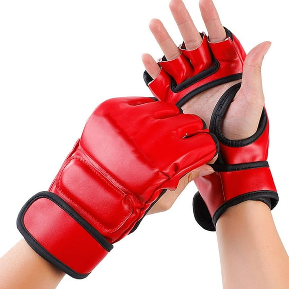KKFEN-Half Finger Boxing Gloves for Unisex, Red MMA Gloves with Open Palms for Fighting Training, Kickboxing Gloves for All Skill Levels