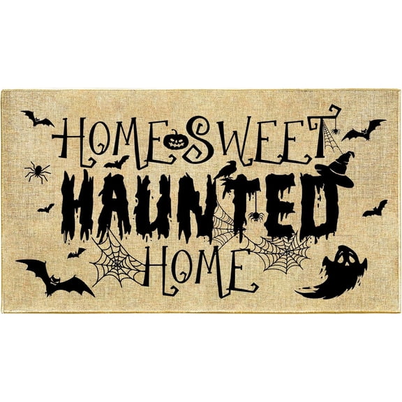 KKFEN-Halloween Welcome Doormat Front Door Entrance Mat for Indoor Outdoor Home Sweet Haunted Home Doormat Ghost Bat Door Mat Holiday Inside Outside Rug Carpet for Entryway Hallway Porch Patio