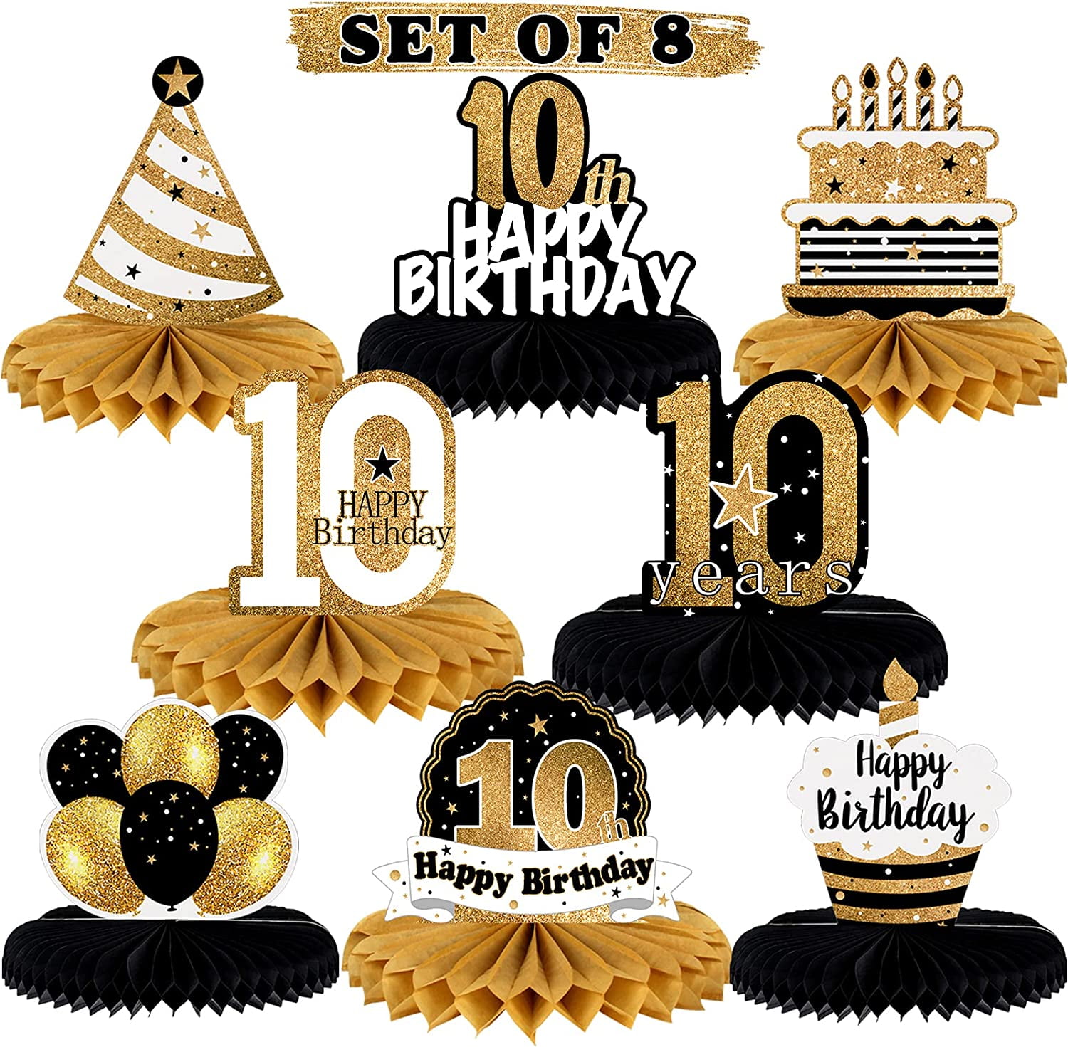KKFEN-Happy 10th Birthday Table Honeycomb Centerpieces Cheers to 10th ...