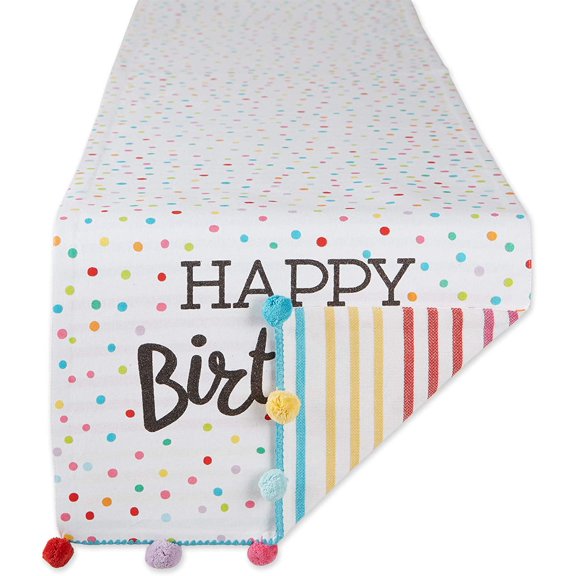 KKFEN-Happy Birthday Confetti Collection, Reversible Table Runner, 14x72