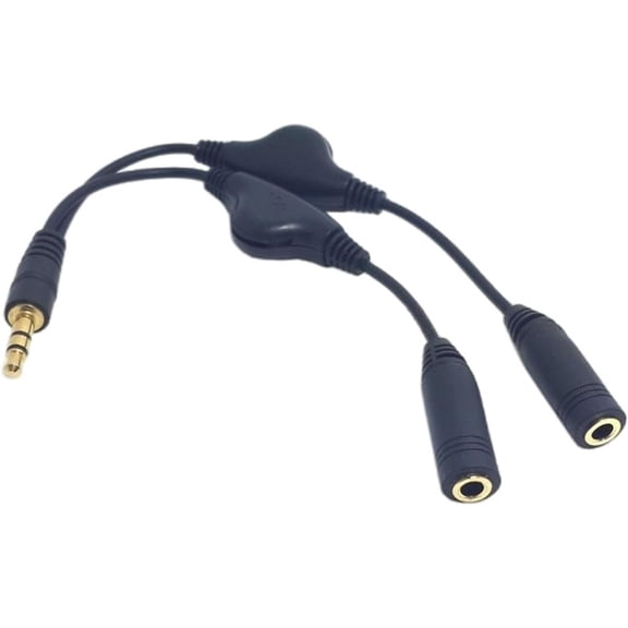 KKFEN-Headphone Splitter 3.5Mm Male to Double Female Headphone Headset Y Splitter Cable with Volumes Control Switches Headset Splitter for Pc, Black