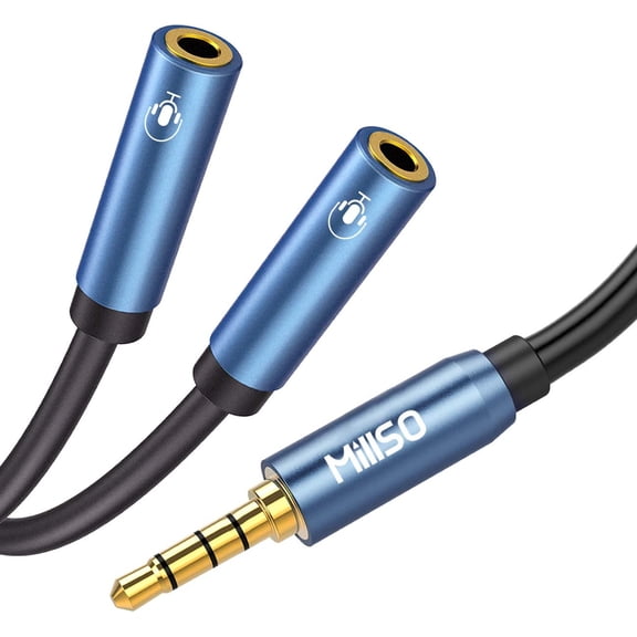 KKFEN-Headset Splitter for 2 TRRS Headphones or Mics 3 Feet 3.5mm Jack Adapter TRRS 4-Pole Splitter Male to Dual Female Adapter Compatible for 2 Headsets, Microphones to Mobile Phone, Laptop