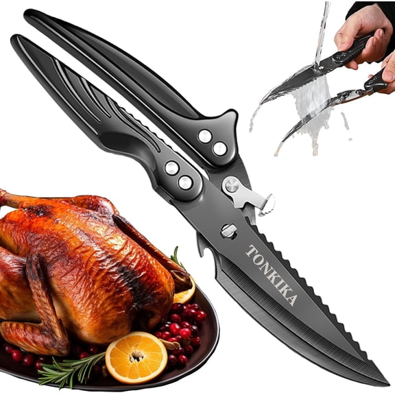 KKFEN-Heavy Duty Kitchen Scissors for Food, Poultry, Chicken, Bone Cutting - 10.2-Inch, Black