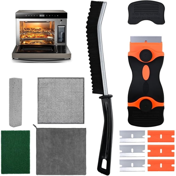 KKFEN-Heavy Duty Oven Cleaner Brush Set,Oven Cleaning Kits,Oven Cleaning Tools Accessories with Razor Blade Scraper,Crevice Cleaning Brush,Pumice Stone,Microfiber Cleaning Cloth,Scrub Sponges