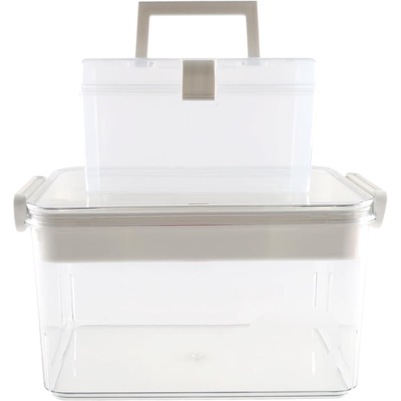 KKFEN-Home First Aid Box and Travel Medicine Storage Box, Plastic Medicine Kit Case Container Empty, Medical Box with Lock Lid & Handle, Face Mask Dispenser, Emergency Supplies Organizer, Clear