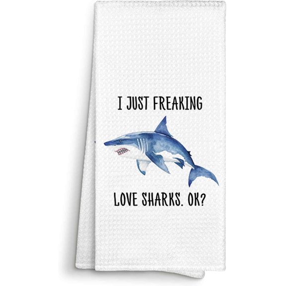KKFEN-I Just Freaking Love Sharks Kitchen Towels Decorative Gifts for Shark Lovers 16x24, Shark Dish Towel Cloths Dishcloths Tea Towel, Shark Bathroom Kitchen Hand Towel Decor