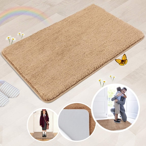 KKFEN-Indoor Door Mat, Front Back Door Mat, Non-Slip Absorbent Resist Dirt Entrance Rug Inside Floor Mats, Machine Washable Low-Profile Inside Entry Door Rugs for Entryway - 20" x 32", Tan