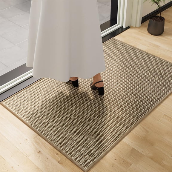 KKFEN-Indoor Doormat, 40 x 24 inches, White and Beige, Non-Slip Washable Doormats, Low Profile Front Doormat, Front Door Mat Indoor Outdoor Entrance,Kitchen mats for Floor
