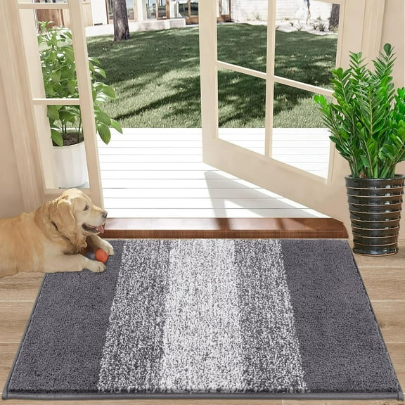 KKFEN-Indoor Doormat Entryway Door Mat, Non Slip Absorbent Mud Trapper Mat Inside Floor Mat, Washable Door Carpet for Entryway (20''x32'', Grey)