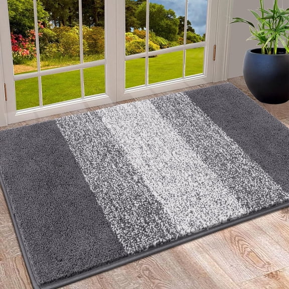 KKFEN-Indoor Doormat Entryway Door Mat, Non Slip Absorbent Mud Trapper Mat Inside Floor Mat, Washable Door Carpet for Entryway (24''x36'', Grey)