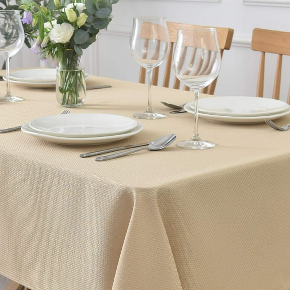 KKFEN-Jacquard Square Tablecloth Stain Resistant Waterproof Wrinkle Resistant Washable Soft Table Cloth, Decorative Fabric Table Cover for Dining Room, Indoor and Outdoor Use, 52 x 52 Inch, Beige