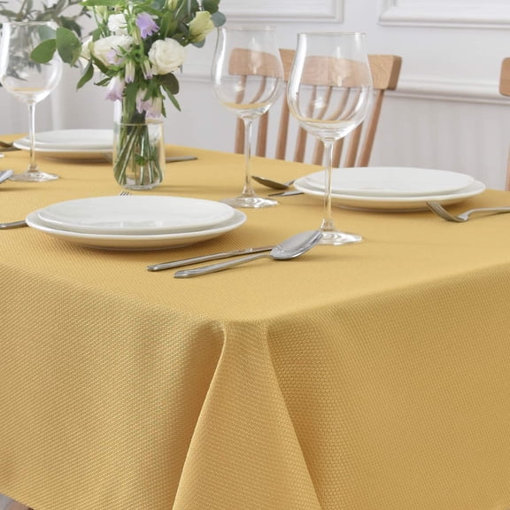 KKFEN-Jacquard Square Tablecloth Waterproof Spillproof Wrinkle Resistant Soft Textured Table Cloth for Dinner and Party Washable Polyester Fabric, Indoor and Outdoor Use, 60 x 60 Inch Ochre Yellow