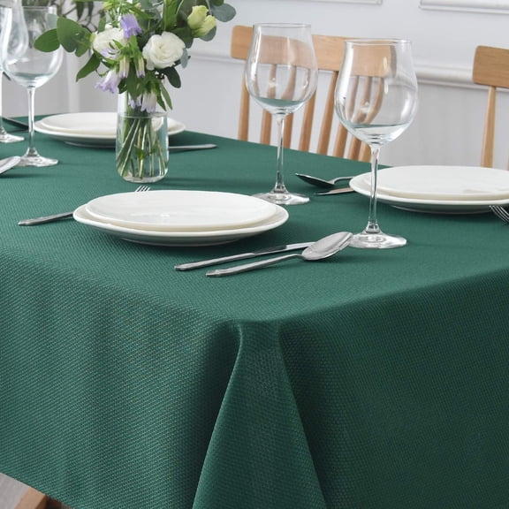 KKFEN-Jacquard Square Tablecloth Waterproof Spillproof Wrinkle Resistant Soft Textured Table Cloth for Dinner and Party Washable Soft Fabric, Indoor and Outdoor Use, 60 x 60 Inch, Hunter Green