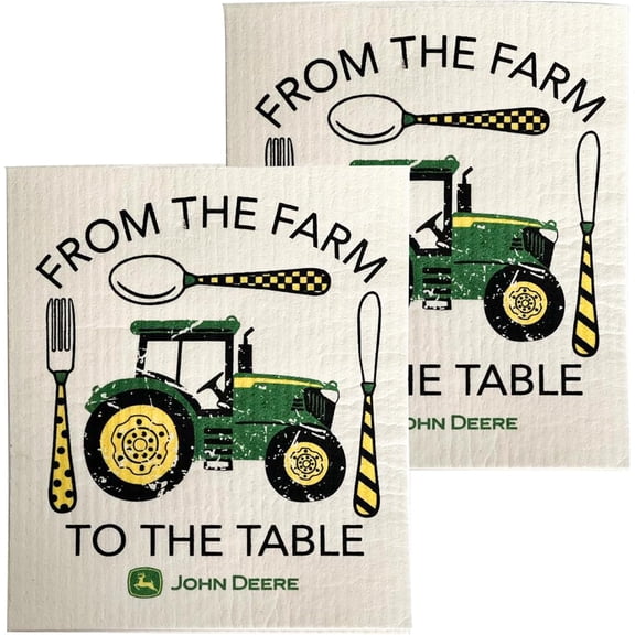 KKFEN-John Deere 2-Pack Sponge Cloths for Farmhouse Kitchen Dcor, Absorbent Dishcloths for Cooking, Cleaning & Baking, Rustic Country Design for Everyday Use (Farm to Table)