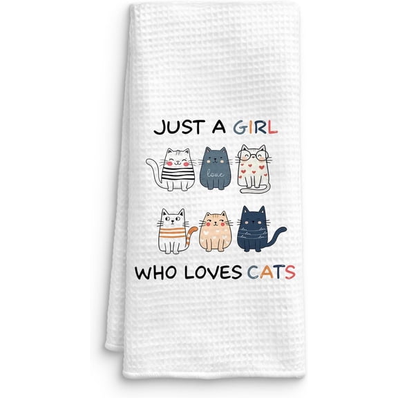 KKFEN-Just a Girl Who Loves Cats Kitchen Towels, Cat Hand Towels Dish Towels for Cat Lover Lady Mom Gifts Kitchen Bathroom Decor, Pet Gifts for Kitten Lovers Women Girls, 16x24 Inch