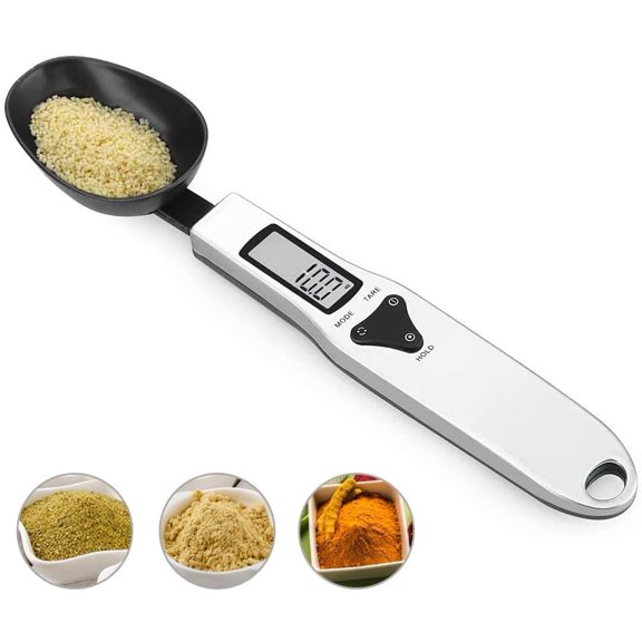 KKFEN-Kitchen Digital Measuring Spoon Food Scale Digital Multi-Function Small Digital Spoon Scale, Weight from 0.1 Grams to 500 Grams Support Unit g/oz/gn/ct (with 2 AAA Batteries)-LCD Display