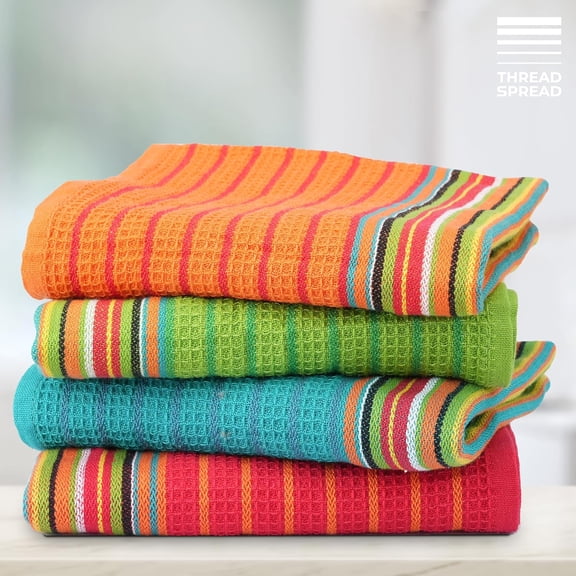 KKFEN-Kitchen Dish Towels, 100% Cotton Salsa Towels, Set of 4 (16x28 Inches), Multi Purpose Cooking Drying Restaurant Bar Cleaning Cloth Napkin, Highly Absorbent, Lint Free (Red & Orange)