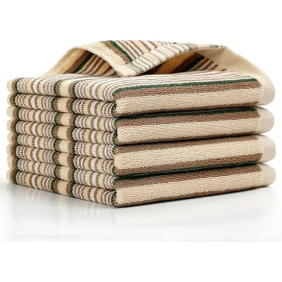 KKFEN-Kitchen Dish Towels for Drying Dishes, Large Cotton Kitchen Cloths Hand Towels, Stripped Terry Dish Cloths, Thick Highly Absorbent Towel Sets with Hanging Loop, 16" X 26"