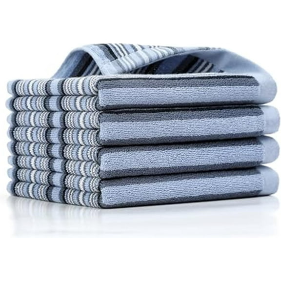 KKFEN-Kitchen Dish Towels for Drying Dishes, Large Cotton Kitchen Cloths Hand Towels, Stripped Terry Dish Cloths, Thick Highly Absorbent Towel Sets with Hanging Loop, 16" X 26"