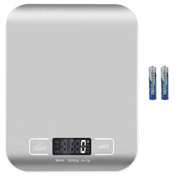 KKFEN-Kitchen Food Digital Scale Compact Portable Postal Scale for Small Business Packages, Food, Handmade Goods, Liquids, LCD Display High-Precision 1g Accuracy (Stainless Steel Battery 5kg)