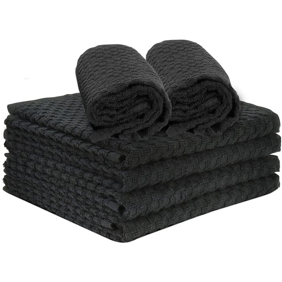 KKFEN-Kitchen Towels 100% Cotton Dobby Weave Terry Towel Set, 15" X 25", 6 Pack Soft and Absorbent Multipurpose Dish Cloth, Hand Towel and All Kitchen Cleaning Machine Washable (Black)