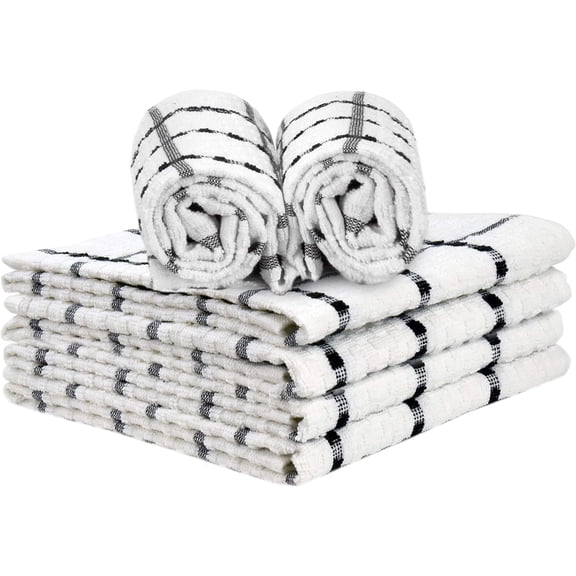 KKFEN-Kitchen Towels 100% Cotton Dobby Weave Terry Towel Set, 15" X 25", 6 Pack Soft and Absorbent Multipurpose Dish Cloth, Hand Towel and All Kitchen Cleaning Machine Washable (White)