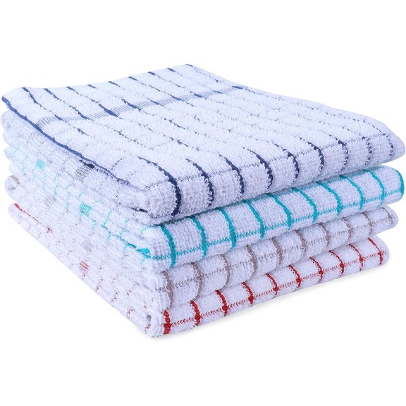 KKFEN-Kitchen Towels Set of 4 - Highly Absorbent, Super Soft Terry Cotton 20x28 Inch Dish Towels with Hanging Loop - Hand & Tea Towels for Cleaning & Drying Dishes (Ass- Blue)