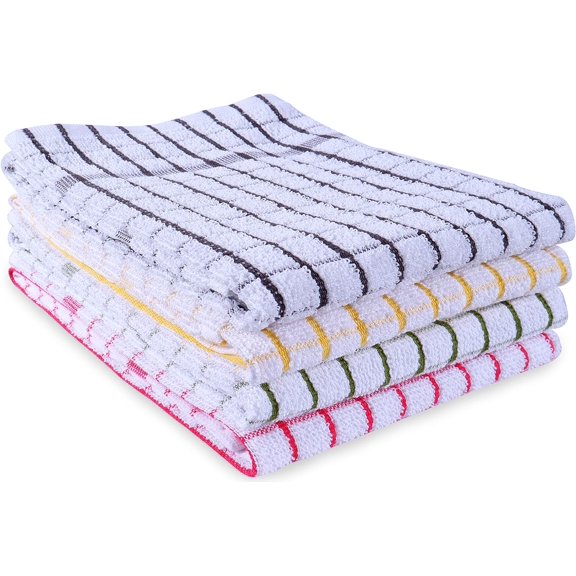 KKFEN-Kitchen Towels Set of 4 - Highly Absorbent, Super Soft Terry Cotton 20x28 Inch Dish Towels with Hanging Loop - Hand & Tea Towels for Cleaning & Drying Dishes (Ass- Charcoal)