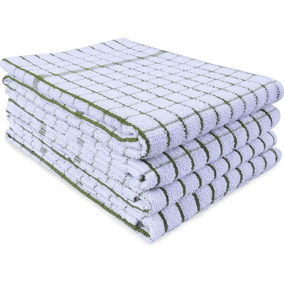 KKFEN-Kitchen Towels Set of 4 - Highly Absorbent, Super Soft Terry Cotton 20x28 Inch Dish Towels with Hanging Loop - Hand & Tea Towels for Cleaning & Drying Dishes (Green)