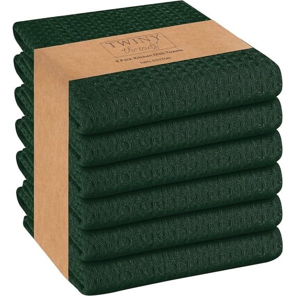 KKFEN-Kitchen Towels - Set of 6, 100% Cotton Waffle Weave Easter Dish Towels with Hanging Loop, Soft and Washable for Table Cleaning, Dinning, Parties - 16"X 26" - Olive Green
