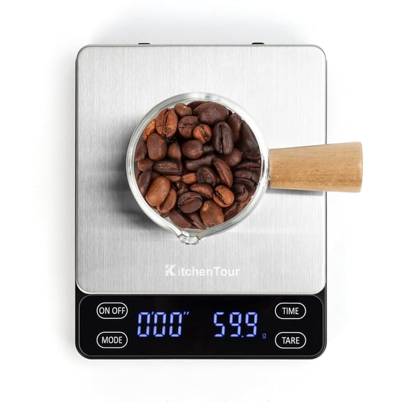 KKFEN-KitchenTour Nano Coffee Scale with Timer 3kg/0.1g, 3 Mode for Espresso Machine and Pour Over, High Precision Pour Over Drip Espresso Scale with Back-Lit LCD Display