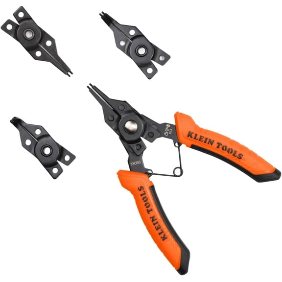 KKFEN-Klein Tools 73066 Convertible Snap Ring Pliers Set, 6-in-1 Internal External Clip Pliers, 4 Interchangeable Heads with Straight, 45- Degree and 90-Degree Angles