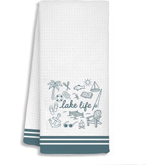 KKFEN-Lake House Bathroom Dish Towels, Lake House Gifts for Women Dish Tea Towels, Nautical Farmhouse Lakeside Lakehouse Decorative Hand Towels for Kitchen Bathroom Decor, 16x24 Inch