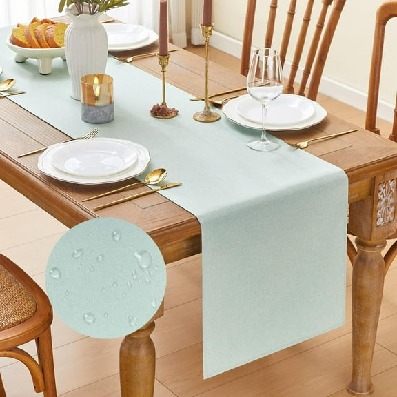 KKFEN-Light Mint Green Table Runner Seasonal Spring Summer Kitchen Dining Coffee Table Decoration 95 Inches Long Waterproof Farmhouse Rustic Table Runner Home Wedding Party Decor 16x95Inch