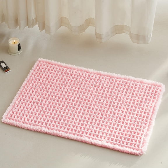 KKFEN-Light Peachy Pink Bathroom Rugs, Waffle Bath Mat Non Slip Washable Quick Dry Cute Bath Mat Boho Farmhouse Bathroom Decor, 24"x16" Light Peachy Pink
