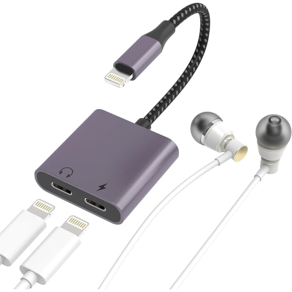 KKFEN-Lightning Splitter for Headphone Charging - MFi Certified with Call Support, Aluminum Housing 2-in-1 Dual Lightning Splitter for iPhone 14/13/12/11/X/8, Not for iPhone 15/16/17