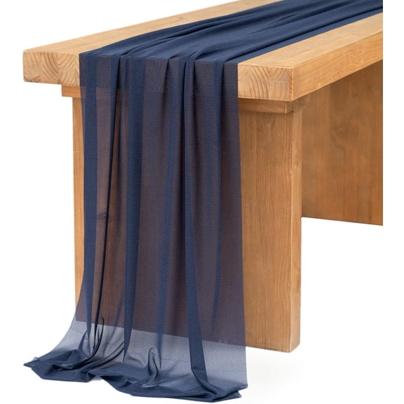 KKFEN-Ling's Moment 14Ft Navy Blue Sheer Chiffon Like Table Runner for Rustic Boho Wedding Party Bridal Shower Decorations Birthday Party