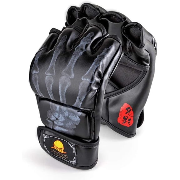 KKFEN-MMA Gloves, Half-Finger Boxing Fight Gloves MMA Mitts with Adjustable Wrist Band UFC Gloves for Sanda Sparring Punching Bag Training (One Size Fits Most)