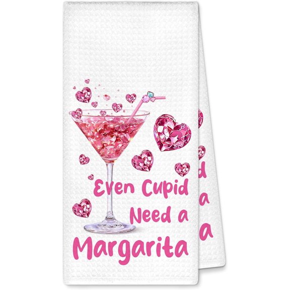 KKFEN-Margarita Valentines Day Hand Towels Decorative, Even Cupid Needs a Margarita Dish Towels Dishcloths Tea Towel Decor for Bar Kitchen, Gifts for Women Cocktail Lovers, 16x24Inch