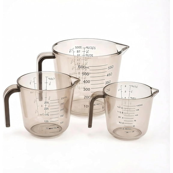 KKFEN-Measuring Cup Set, 3PCS Plastic Liquid Measuring Cups,Includes 150Ml, 300Ml and 600Ml, with Nozzle Handle- Baking, Cooking, Mixing & Liquid/Solid Measuring, Essential Kitchen Tools (coffee brow