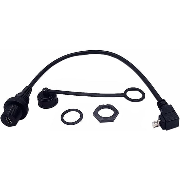 KKFEN-Micro USB 5 Pin Flush Mount, 1ft 90 Degree Down Angle Micro USB Male to Micro USB Female Dashboard Panel Extension Adapter Extender Cable for Car Truck Boat Motorcycle