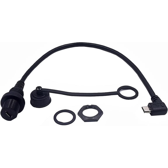 KKFEN-Micro USB 5 Pin Flush Mount, 1ft 90 Degree Left Angle Micro USB Male to Micro USB Female Dashboard Panel Extension Adapter Extender Cable for Car Truck Boat Motorcycle