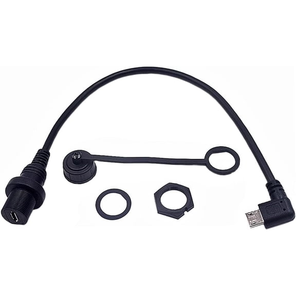 KKFEN-Micro USB 5 Pin Flush Mount, 1ft 90 Degree Right Angle Micro USB Male to Micro USB Female Dashboard Panel Extension Adapter Extender Cable for Car Truck Boat Motorcycle