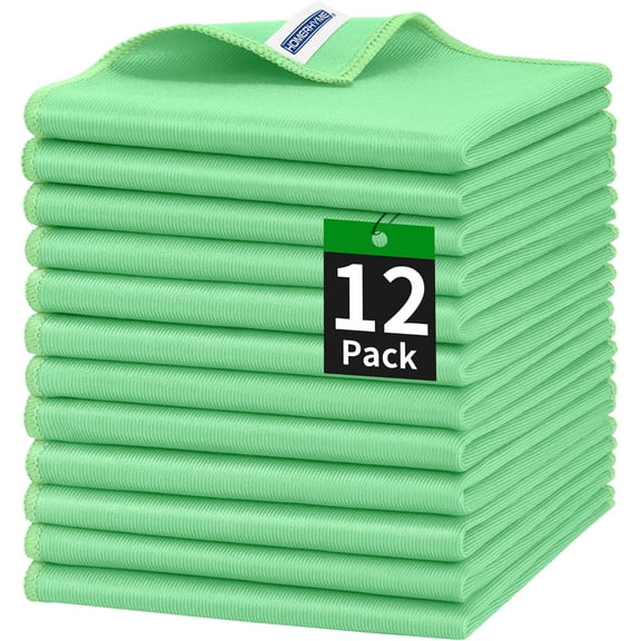 KKFEN-Microfiber Cleaning Cloth, 12 Pack Window Glasses Cleaning Cloth, Reusable Lint-Free Streak Free Polishing Cloth Wipes for Stainless Steel, Eyeglass, Mirror, Screen & Lense, Sage Green