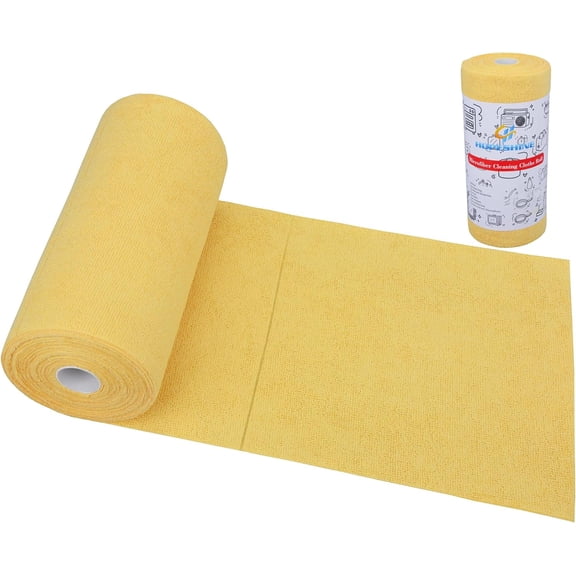 KKFEN-Microfiber Cleaning Cloth Roll 50-Pack Reusable Paper Towels Washable for Cars Care Wash Supplies Kitchen Dish Rags House Window Cleaning Cloths Lint Free Tear Away Ultra Absorbent (Yellow)