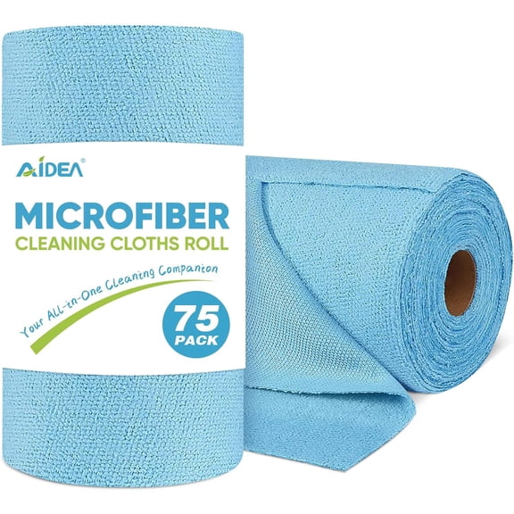 KKFEN-Microfiber Cleaning Cloth Roll, 75PK, Reusable Tear Away Paper Towels, Microfiber Towels for Cars, Washable Shop Rags Blue, Lint Free Rags for House, Mechanic, Workshops, 11.5"11.5"