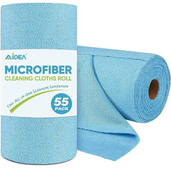KKFEN-Microfiber Cleaning Cloth Roll, Blue Shop Towels 55 Sheets Washable, Microfiber Towels for Cars, Blue Rags Reusable Paper Towel for Automotive, Workshop, House, Kitchen, Cleaning Supplies119"