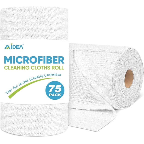 KKFEN-Microfiber Cleaning Cloth Roll White, 75PK, Microfiber Towels for Cars, Tear Away Reusable Paper Towels, Commercial Shop Rags, Lint Free Rags for House, Kitchen, Automotive, 11.5"11.5"