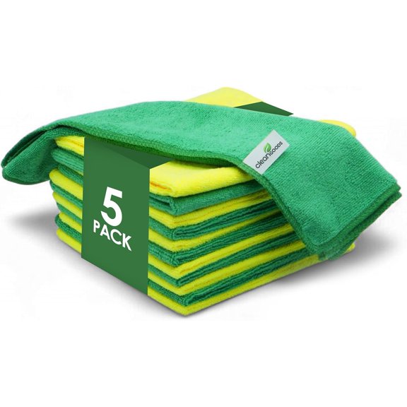 KKFEN-Microfiber Cleaning Cloths 16"x16" - Ultra Absorbent Cleaning Rags for Housekeeping - Reusable Microfiber Towels in Yellow and Green - Detailing Supplies for Kitchen Car Windows 5 Pack